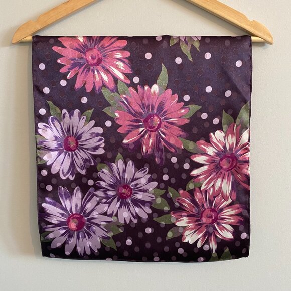2/$20 👒 Vintage Oldstock Scarf with Purple, Pink Polka Dot and Floral Pattern - Picture 5 of 7